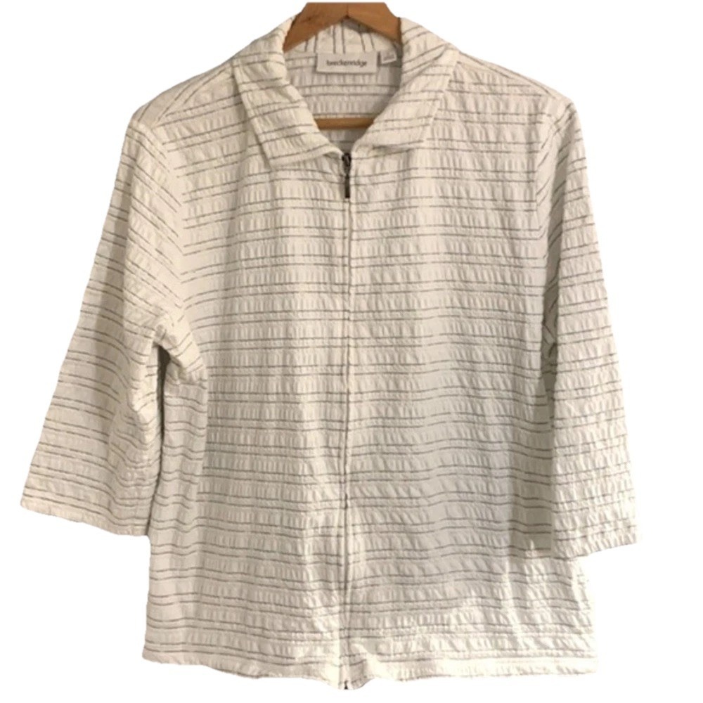 Breckenridge Basic Jacket White Womens Large 3/4 Sleeve Lightweight Office
